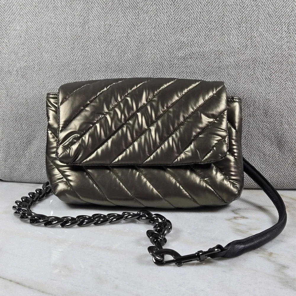THINK ROLYN Quilted Puffer Bar Bag Metallic Bronze/Gilded Bronze Gunmetal Chain